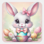 Sticker floral moelleux lapin de Pâques aux couleu (Devant)