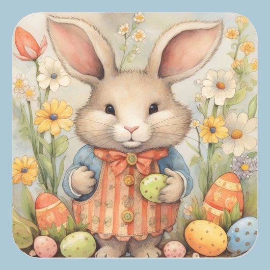 Sticker floral moelleux lapin de Pâques aux couleu