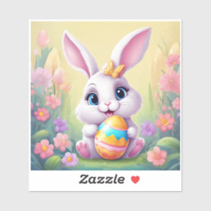 Sticker floral moelleux lapin de Pâques aux couleu