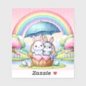 Sticker floral moelleux lapin de Pâques aux couleu (Feuille)