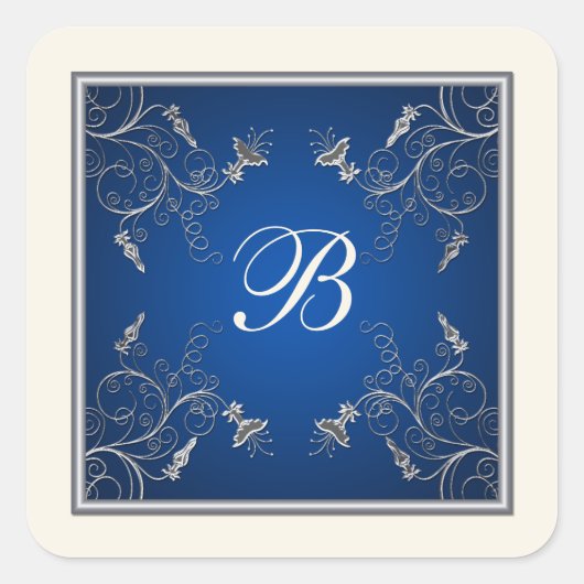 Sticker floral Monogram Navy, Ivory et Silver (Devant)