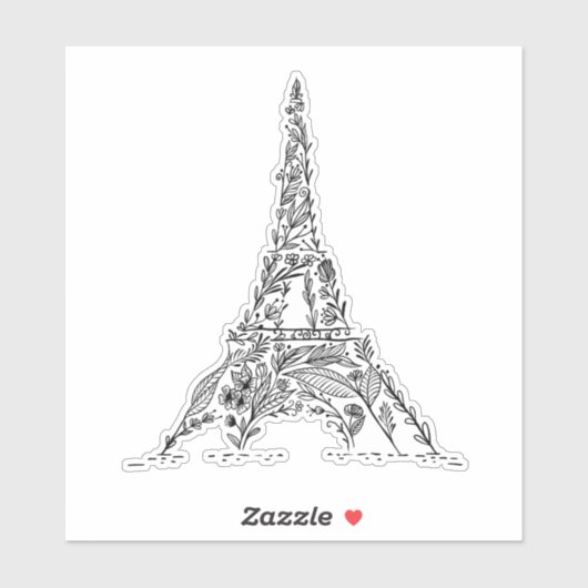 Sticker Floral noir & blanc Paris Tour Eiffel (Feuille)