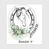 Sticker Floral Nom personnalisé Cheval Equestrian Horsesho (Feuille)
