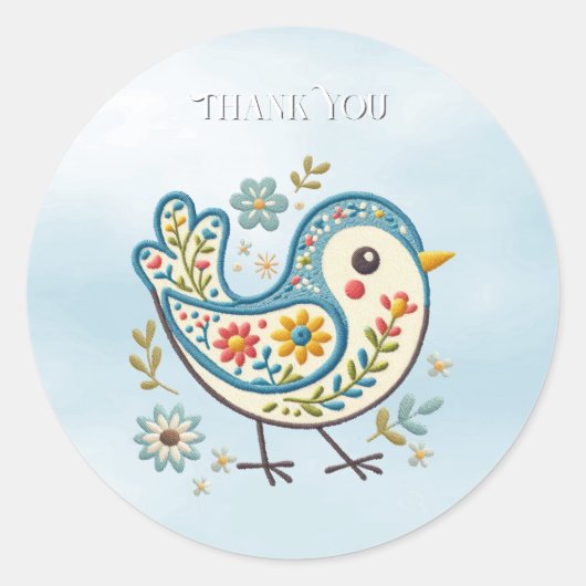Sticker Floral Oiseau Bleu (Devant)