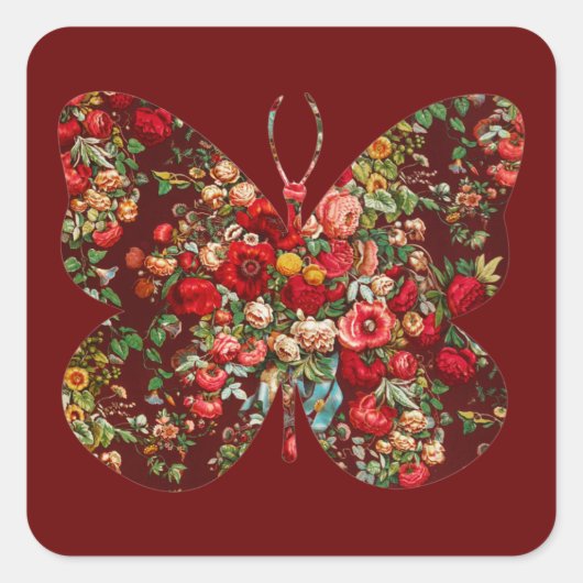 Sticker Floral Papillon Rose de style vintage (Devant)