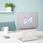 Sticker Floral Peint Abstrait Rose Bleu (Ordinateur portable sur le bureau)