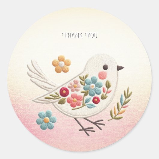 Sticker Floral Petit Oiseau Blanc (Devant)
