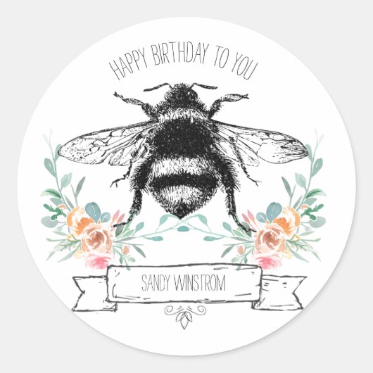 Sticker floral pour anniversaire au miel blanc (Devant)