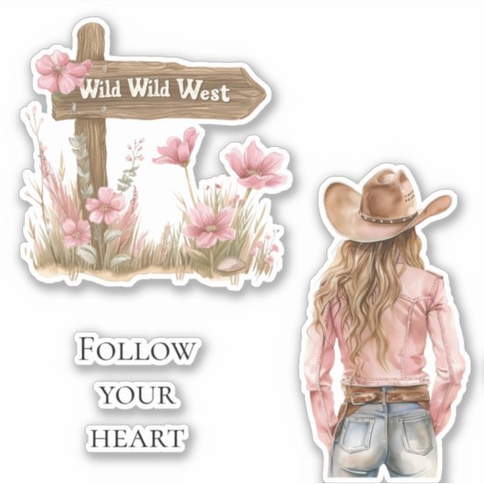Sticker Floral rose floral blond fille sauvage ouest (Devant)