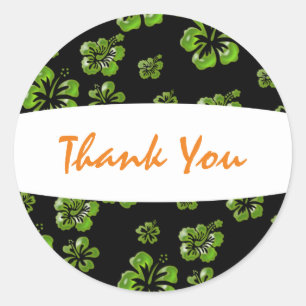 Sticker floral Tropical Green Hibiscus noir