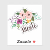 Sticker Flore à aquarelle tendance avec nom (Feuille)