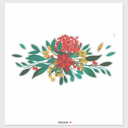 Sticker Flore moderne rouge vert et or Noël (Feuille)