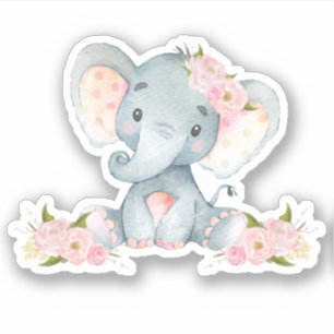 Sticker Flore rose mignon bébé éléphant coupé Vinyl Stic
