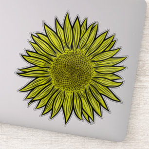 Sticker Flore Rustique Tournesol Jaune Main tirée