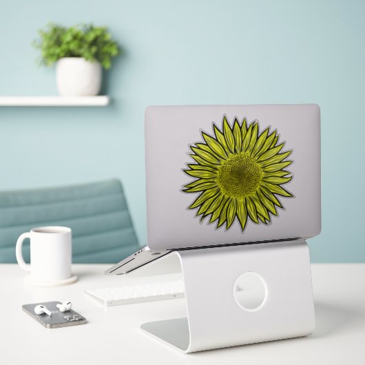 Sticker Flore Rustique Tournesol Jaune Main tirée (Ordinateur portable sur le bureau)