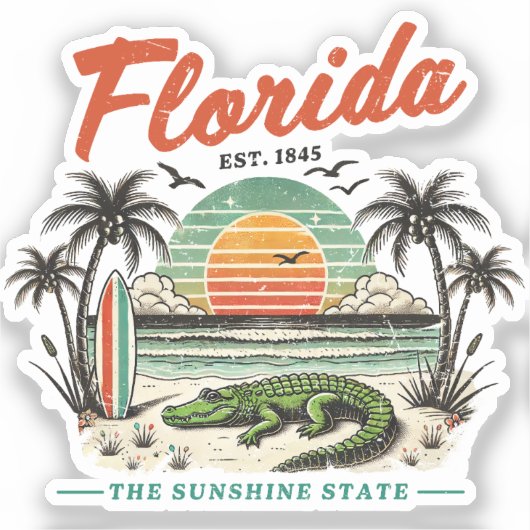 Sticker Floride, L'État Sunshine - Sunset Beach Scene (Recto)