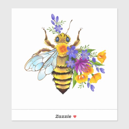 Sticker Flower bee with wild plants (Feuille)