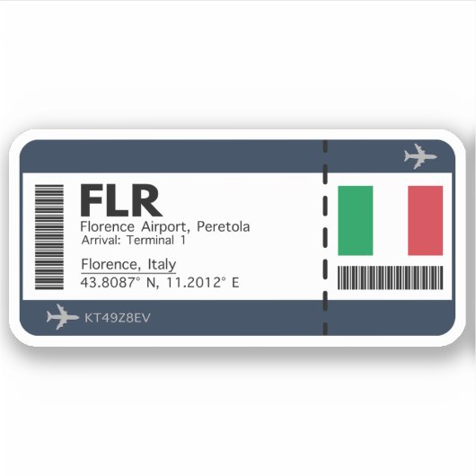 Sticker FLR Florence Boarding Pass - Italie Travel (Devant)