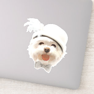Sticker Fluffy Dog avec Casquette blanc