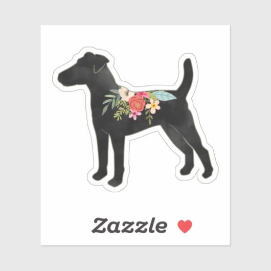 Sticker Fluide Renard Terrier Chien race Boho Floral (Feuille)