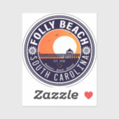 Sticker Folly Beach SC Souvenirs Retro Sunset Pier 60s (Feuille)