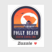 Sticker Folly Beach South Carolina Retro Souvenirs (Feuille)