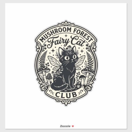 Sticker Forêt de champignons Fée Chat Drôle Chat Graphique (Feuille)