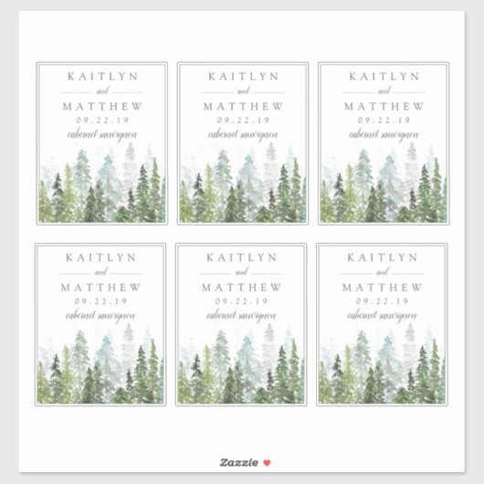 Sticker Forêt de pins à l'aquarelle pour mariage - 4" x 5" (Feuille)