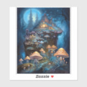 Sticker Forêt enchantée Champignons Château Imaginaire Art (Feuille)