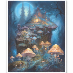 Sticker Forêt enchantée Champignons Château Imaginaire Art