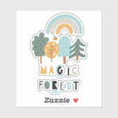 Sticker Forêt magique arc-en-ciel mignonne (Feuille)