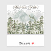 Sticker Forêt Montagnes Aquarelle Aventure Await (Feuille)