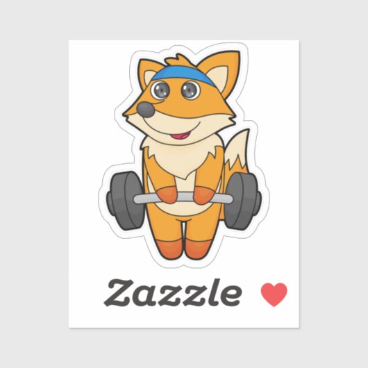 Sticker Fox à Fitness avec Barbell (Feuille)