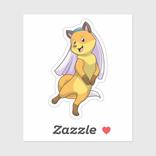 Sticker Fox as Bride with Veil (Feuille)