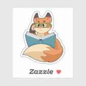 Sticker Fox as nerd with Book & Glasses (Feuille)