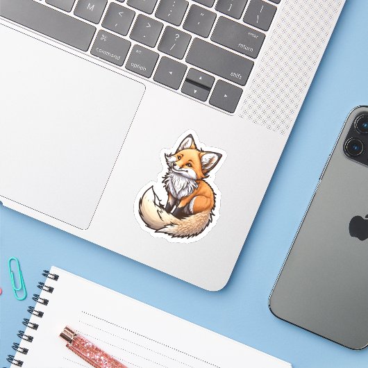 Sticker Fox très heureux (Ordinateur portable avec iPhone)