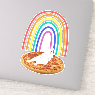 Sticker Fraisage de chat sur pizza arc-en-ciel