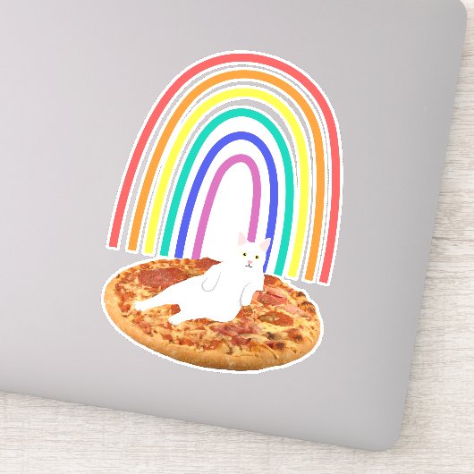Sticker Fraisage de chat sur pizza arc-en-ciel (Détail)
