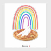 Sticker Fraisage de chat sur pizza arc-en-ciel (Feuille)