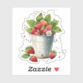 Sticker Fraises dans un seau (Feuille)