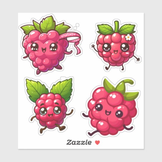 Sticker framboise kawaii (Feuille)