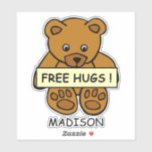 Sticker Free Hugs Teddy nom personnalisé (Feuille)