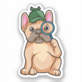 Sticker French bulldog as Detective with Magnifying glass (Recto)