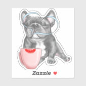Sticker French Bulldog Love Café 4x4 pouces (Feuille)