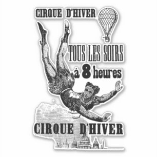 Sticker French Circus Acrobat flying trapeze Vintage Art
