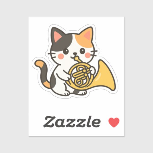 Sticker French Horn Calico Cat Cute Art (Feuille)