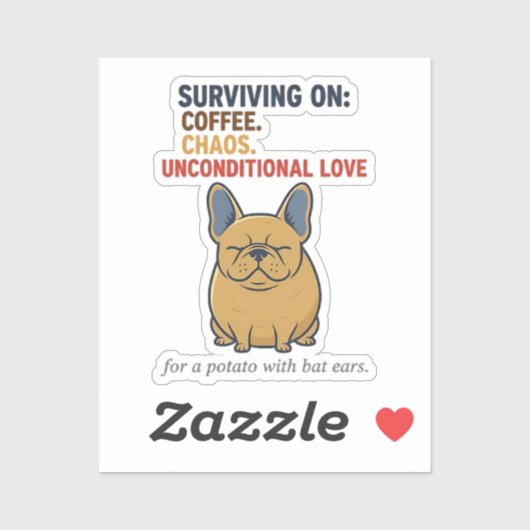 Sticker Frenchie Potato Coffee Chaos Love Funny Dog Mom (Feuille)