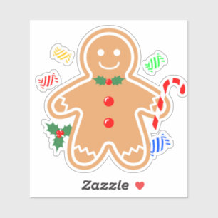 Sticker Friandises de Noël Bonhomme en pain d'épices Canne