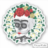 Sticker Frida Kahlo | Crâne avec couronne Rose (Devant)