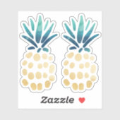 Sticker Fruit d'ananas tropical bleu, Turquoise et or (Feuille)